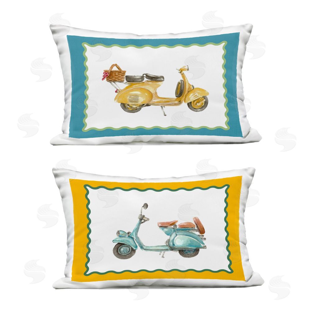 Lanie Loreth Retro Scooters with Wavy Borders Outdoor Quick-Dry Polyester Lumbar Pillow