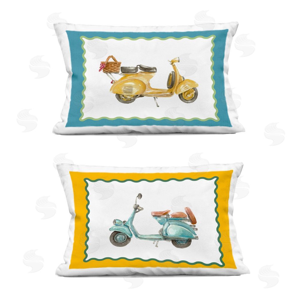 Lanie Loreth Retro Scooters with Wavy Borders Indoor Plush Polyester Lumbar Pillow