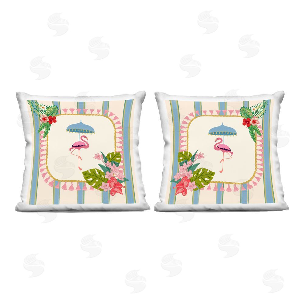 Radhika Modi Leafy Flamingo Tropics Indoor Plush Polyester Square Throw Pillow