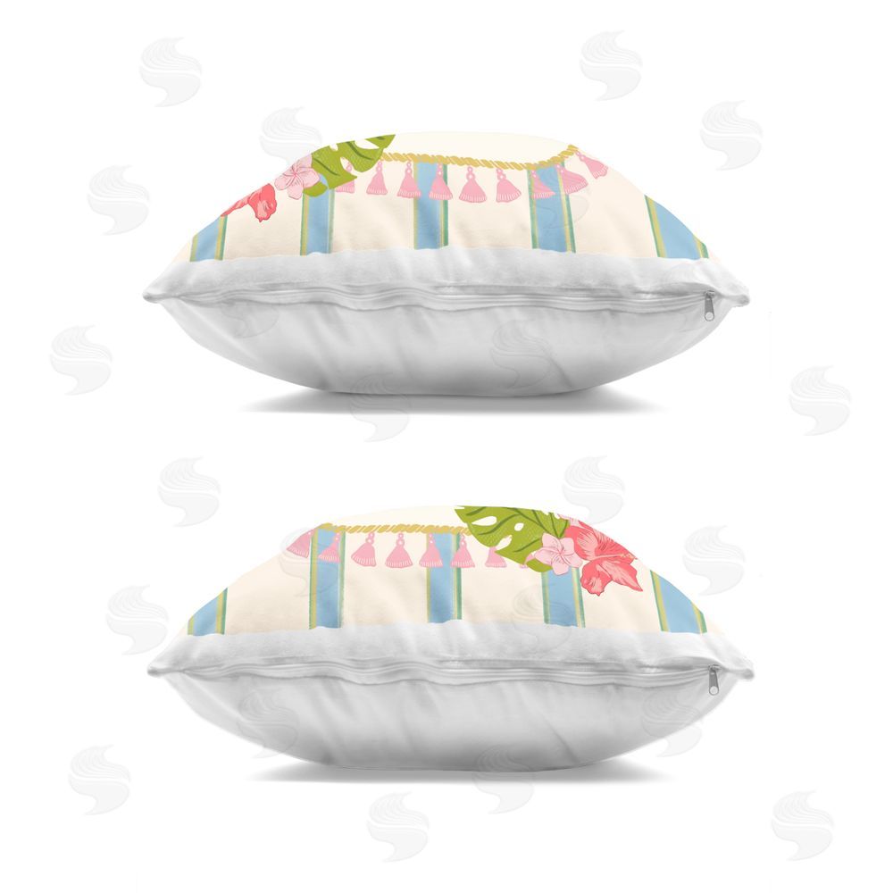 Radhika Modi Leafy Flamingo Tropics Indoor Plush Polyester Square Throw Pillow Zipper Detail