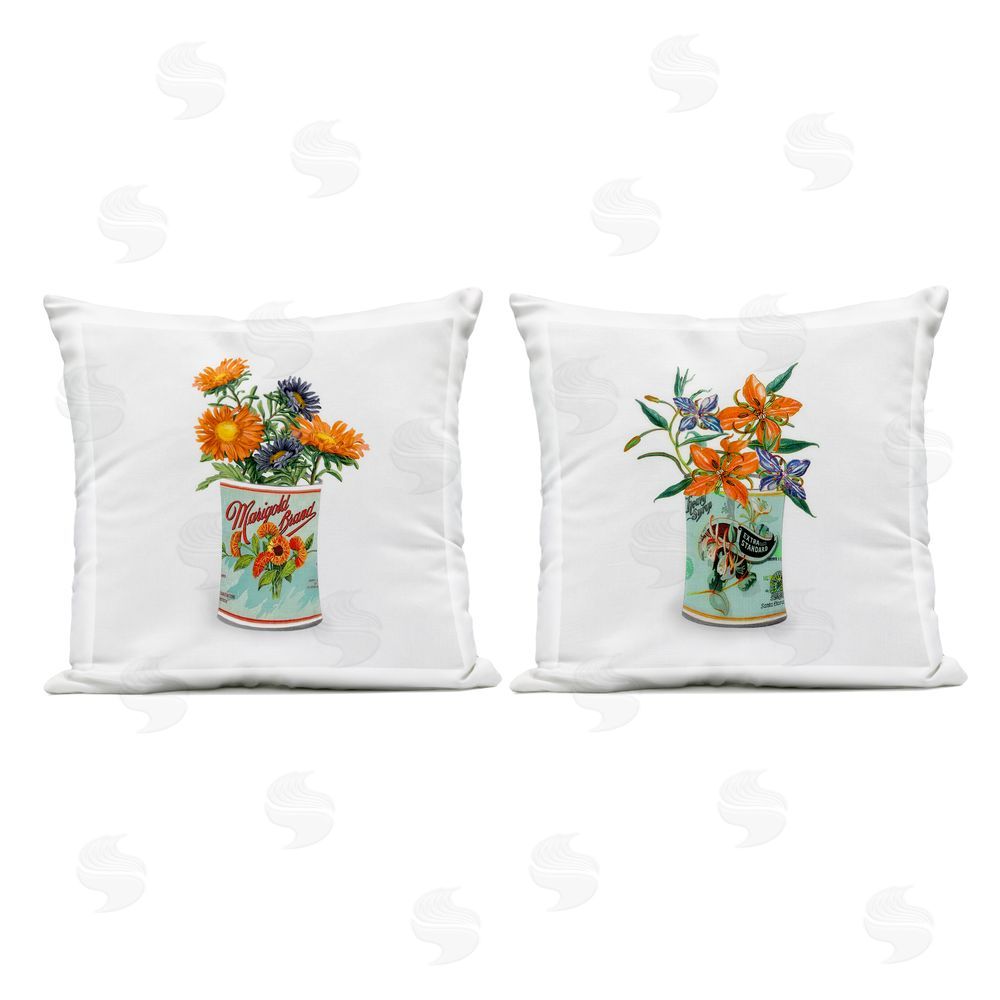 Val Rhodes Nostalgic Marigold & Lily Bouquets Outdoor Square Printed Throw Pillow