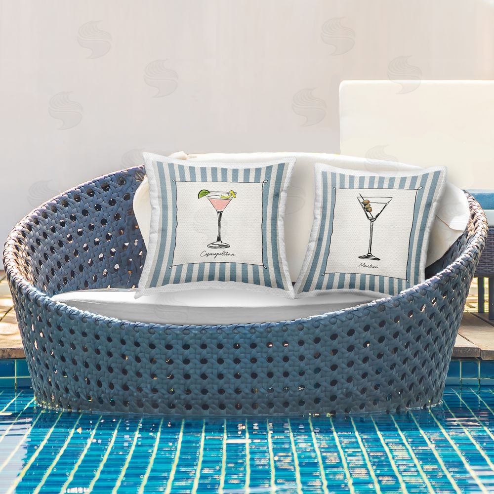 Susan Jill Summer Drinks on Stripes Outdoor Square Printed Throw Pillow on Seat