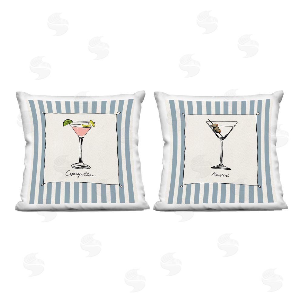 Susan Jill Summer Drinks on Stripes Square Printed Throw Pillow