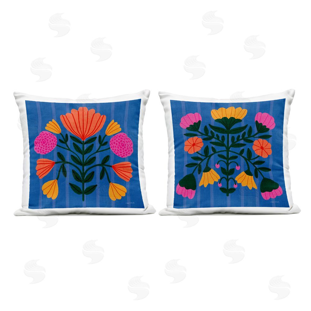 Cheryl Warrick Round Symmetrical Flower Blooms Outdoor Quick-Dry Polyester Square Throw Pillow