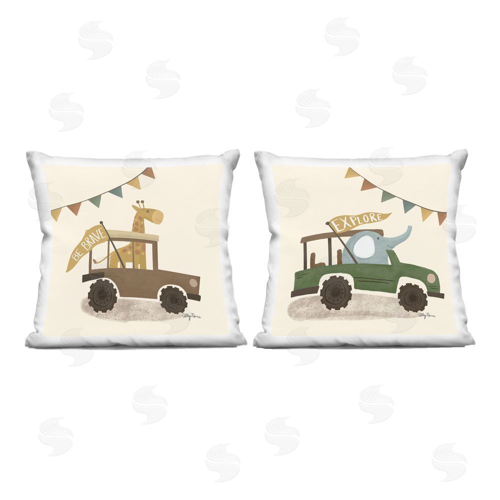 Allyson Norris Be Brave & Explore Animals Indoor Plush Polyester Square Throw Pillow