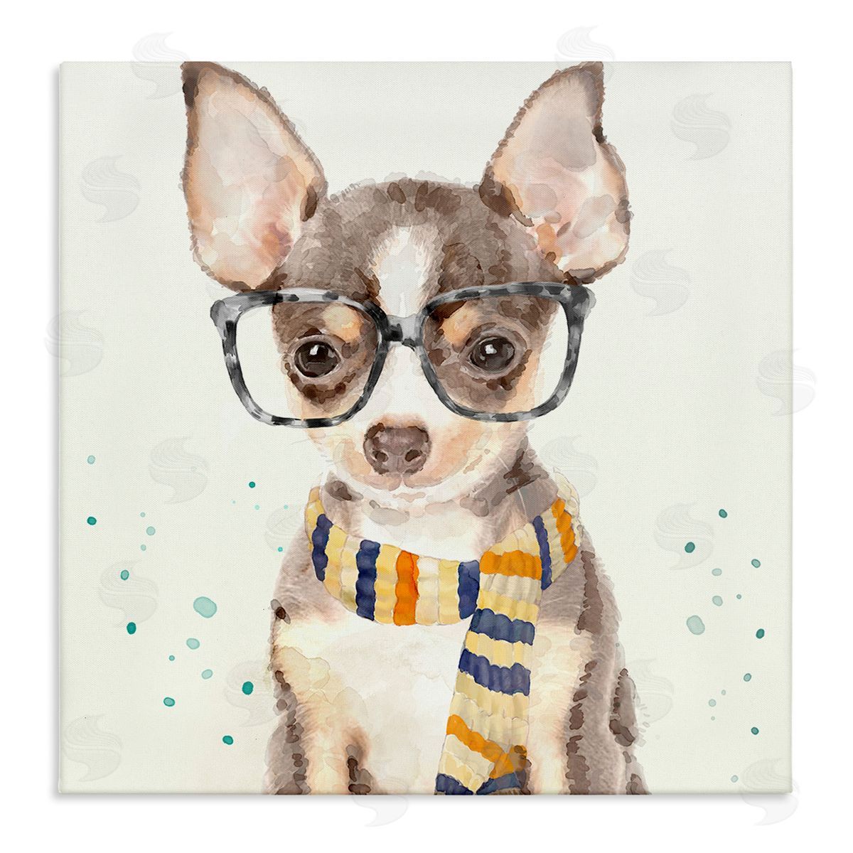 Hipster Chihuahua Puppy Watercolor Canvas Wall Art, Home Decor by Main Line Art & Design