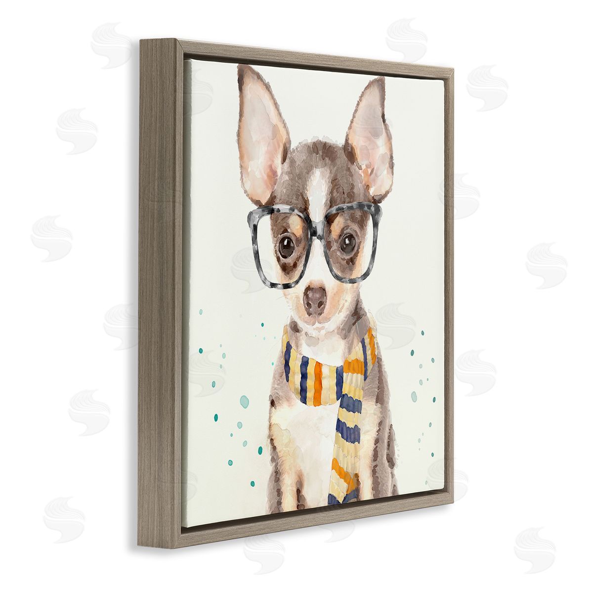 Hipster Chihuahua Puppy Watercolor Brown Floating Frame Canvas Wall Art, Home Decor by Main Line Art & Design
