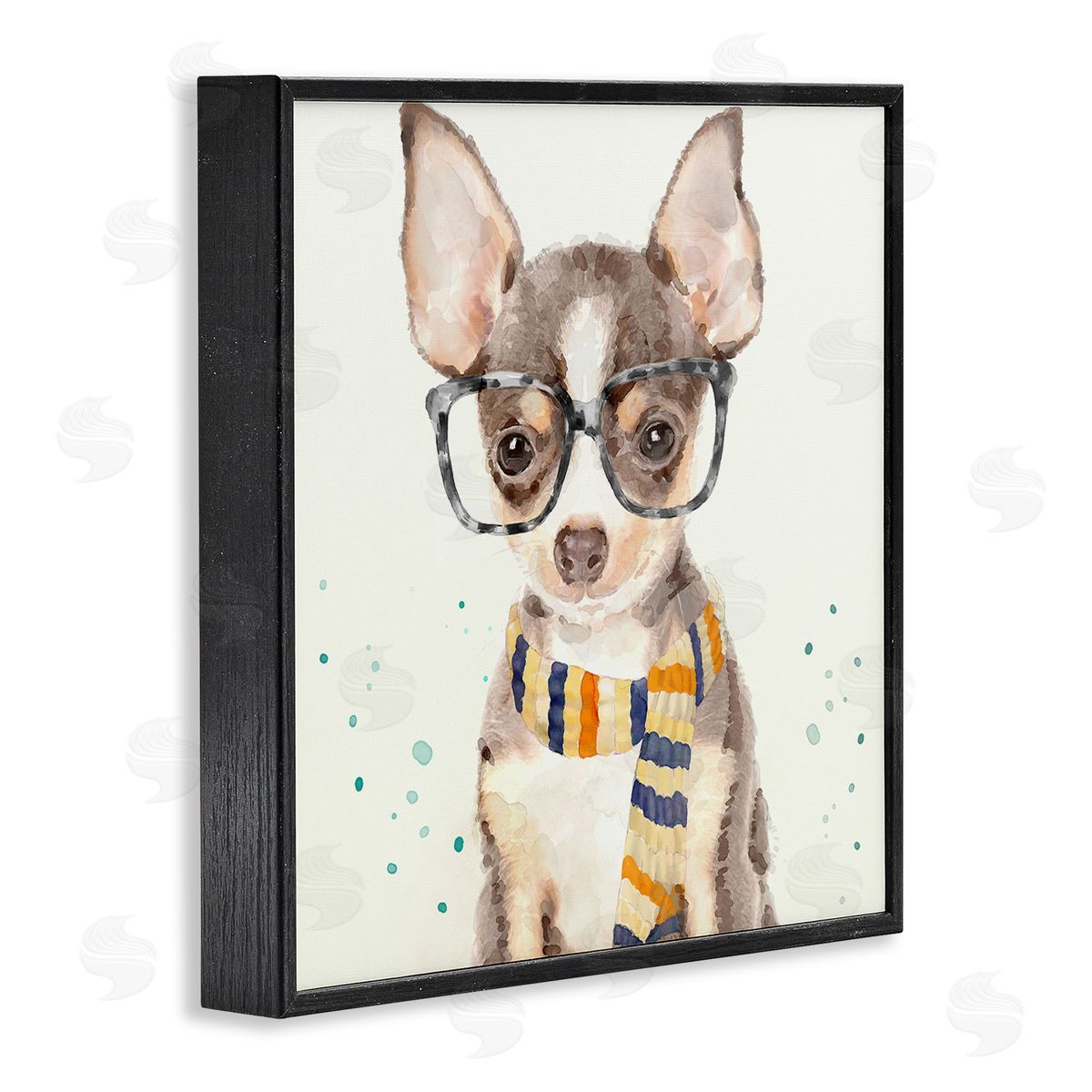 Hipster Chihuahua Puppy Watercolor Black Frame Print Wall Art, Home Decor by Main Line Art & Design