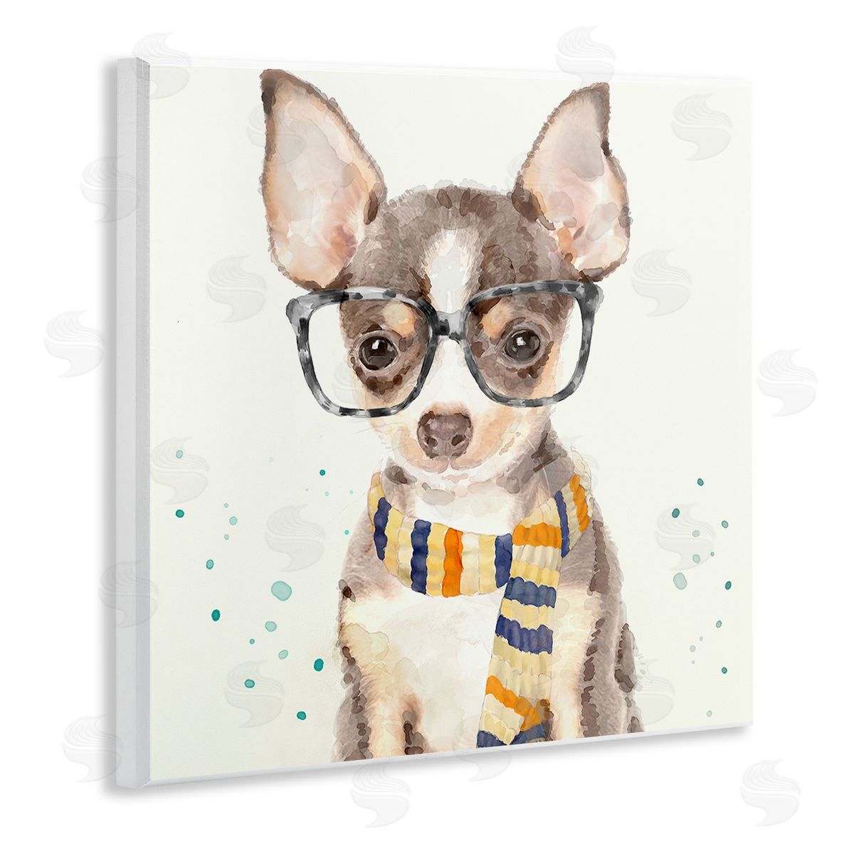 Hipster Chihuahua Puppy Watercolor Wood Plaque Wall Art, Home Decor by Main Line Art & Design