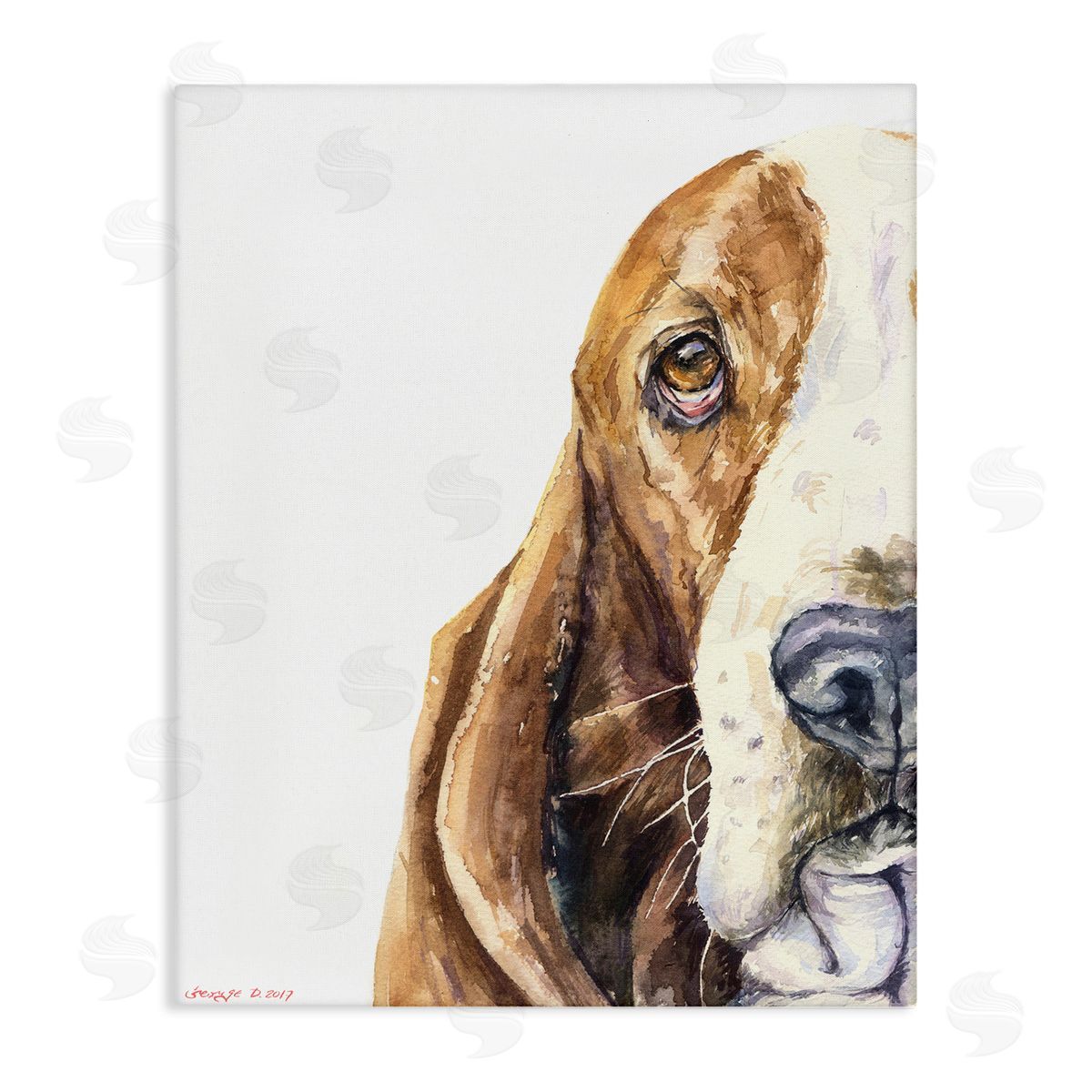 Cute Basset Hound Pet Watercolor Canvas Wall Art, Home Decor by George Dyachenko