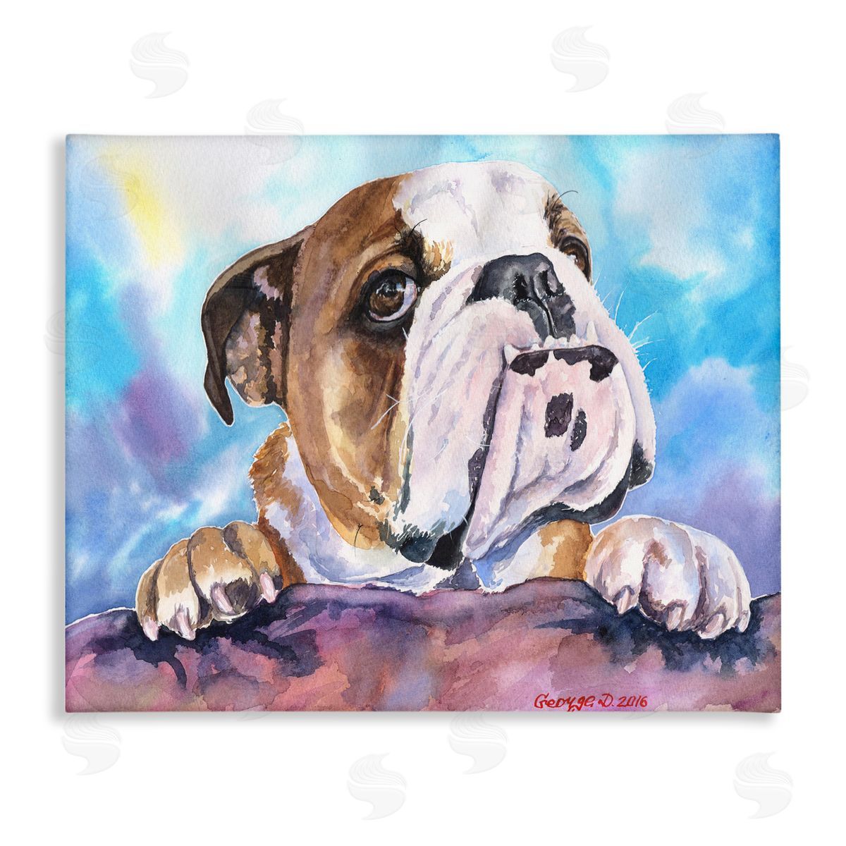 English Bulldog Dog Pet Watercolor Canvas Wall Art, Home Decor by George Dyachenko