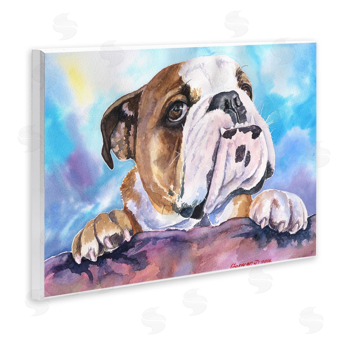 English Bulldog Dog Pet Watercolor Wood Plaque Wall Art, Home Decor by George Dyachenko