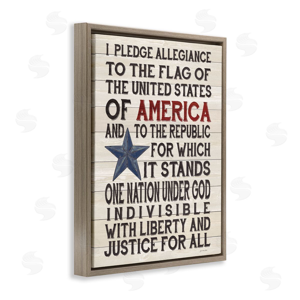 Pledge of Allegiance Patriotic Brown Floating Frame Canvas Wall Art, Home Decor by Jo Moulton