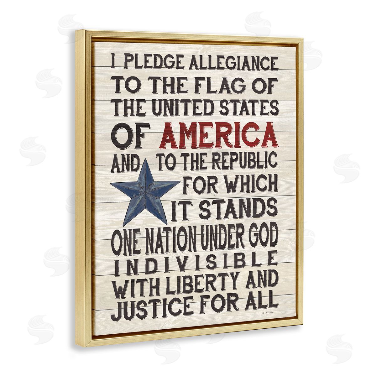 Pledge of Allegiance Patriotic Gold Floating Frame Canvas Wall Art, Home Decor by Jo Moulton