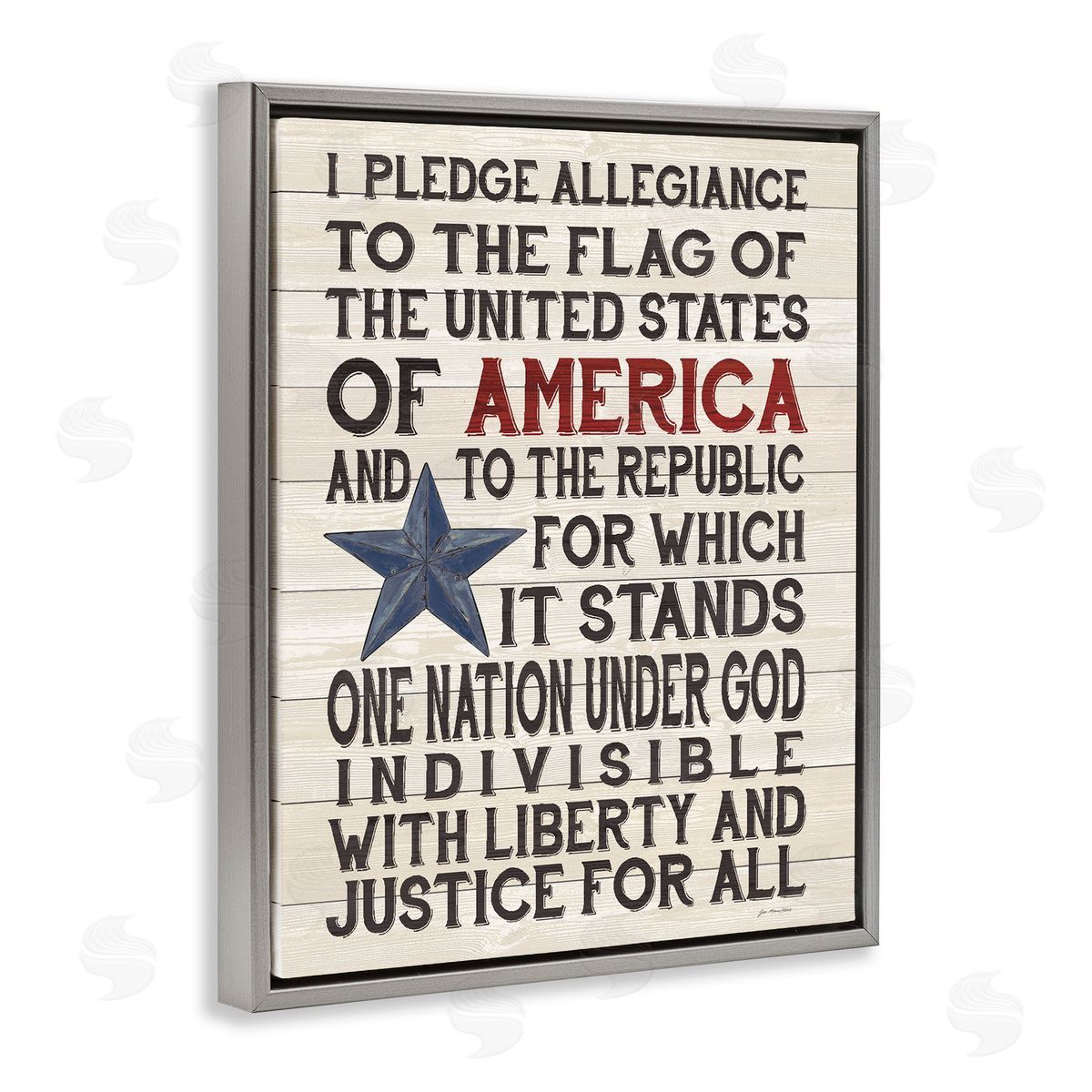 Pledge of Allegiance Patriotic Grey Floating Frame Canvas Wall Art, Home Decor by Jo Moulton