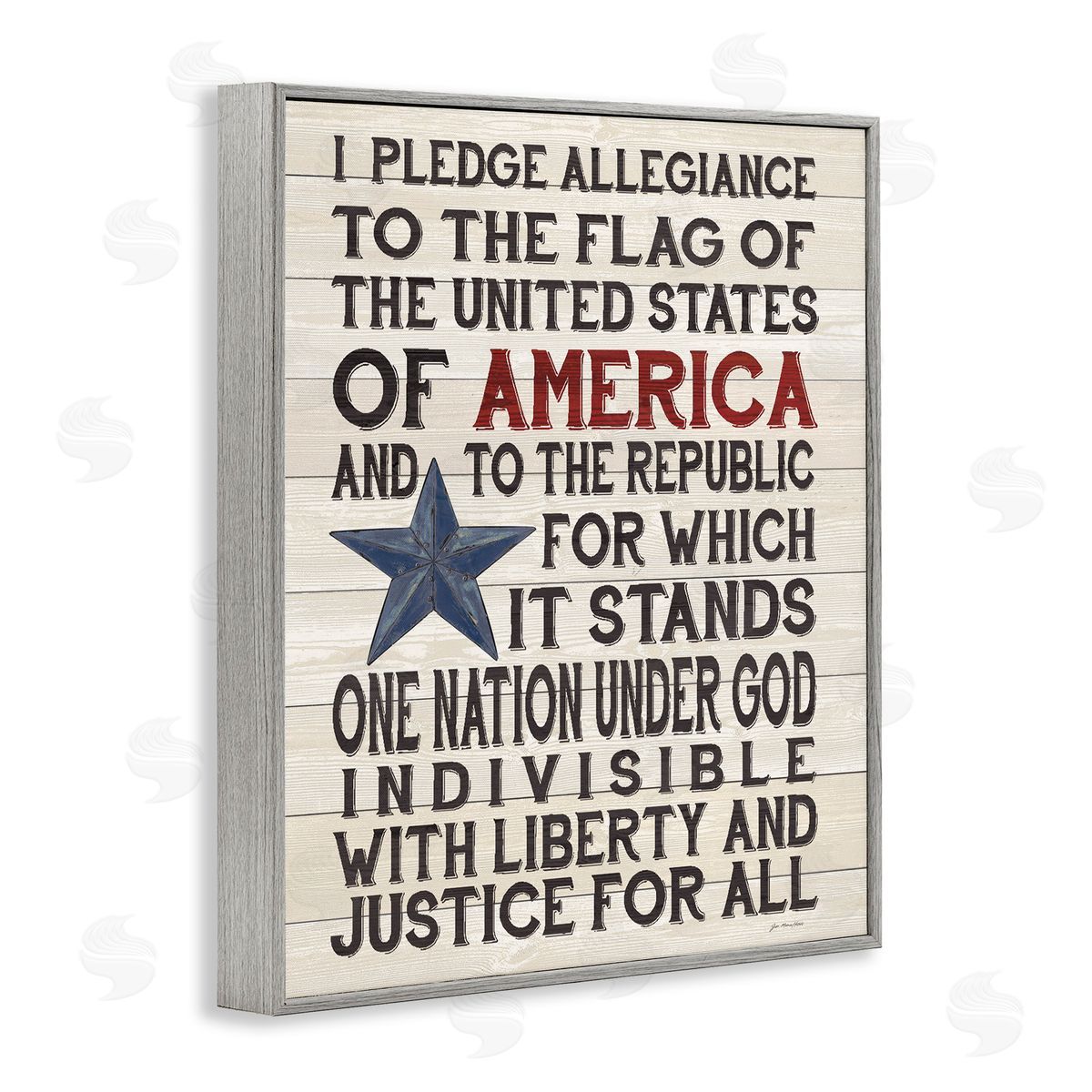 Pledge of Allegiance Patriotic Grey Frame Print Wall Art, Home Decor by Jo Moulton