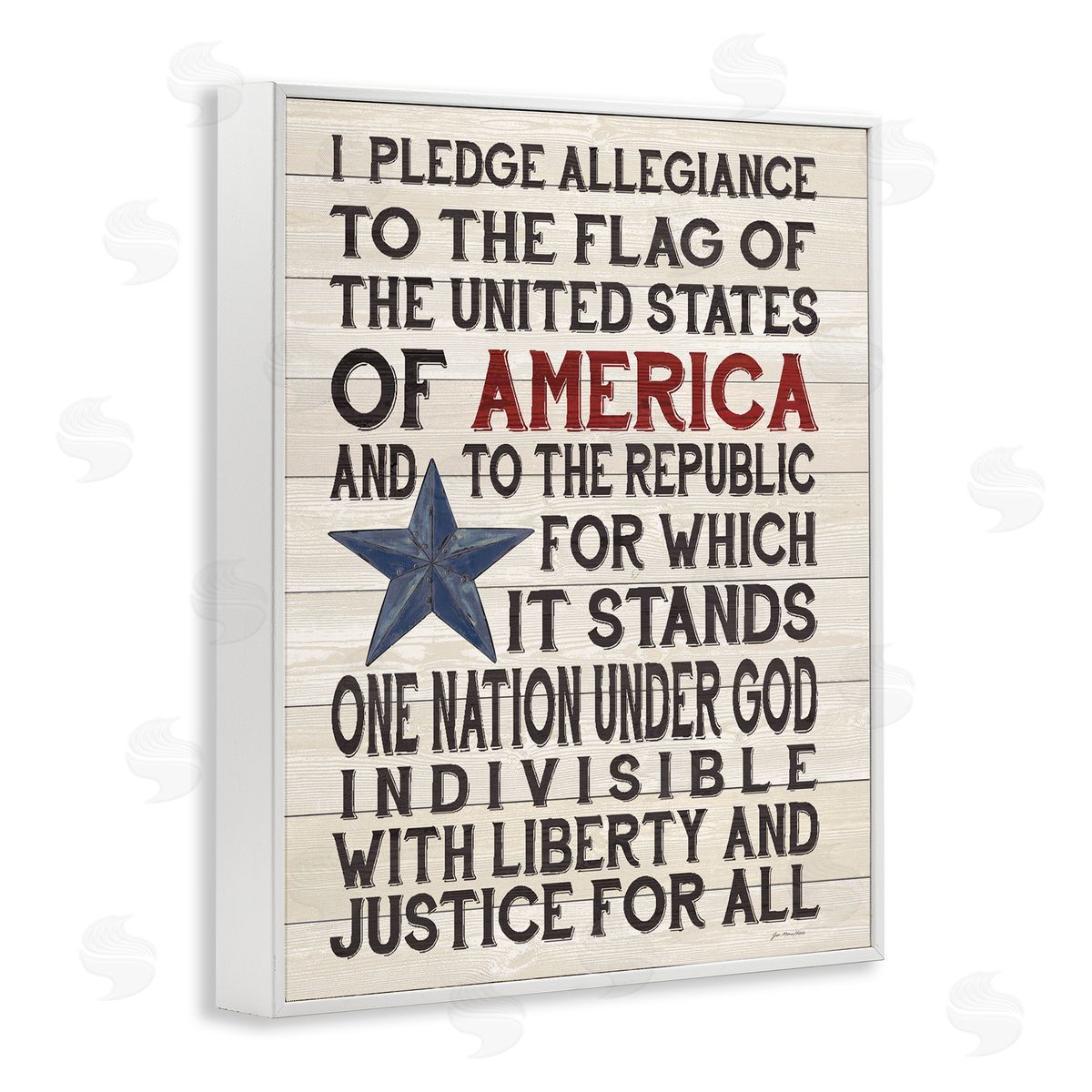 Pledge of Allegiance Patriotic White Frame Print Wall Art, Home Decor by Jo Moulton