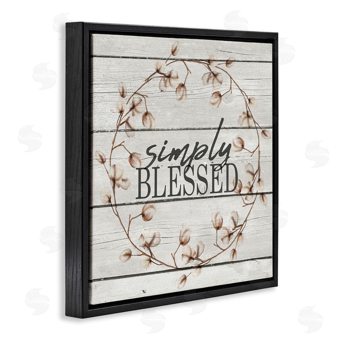 Simply Blessed Rustic Wreath Black Floating Frame Canvas Wall Art, Home Decor by Kimberly Allen