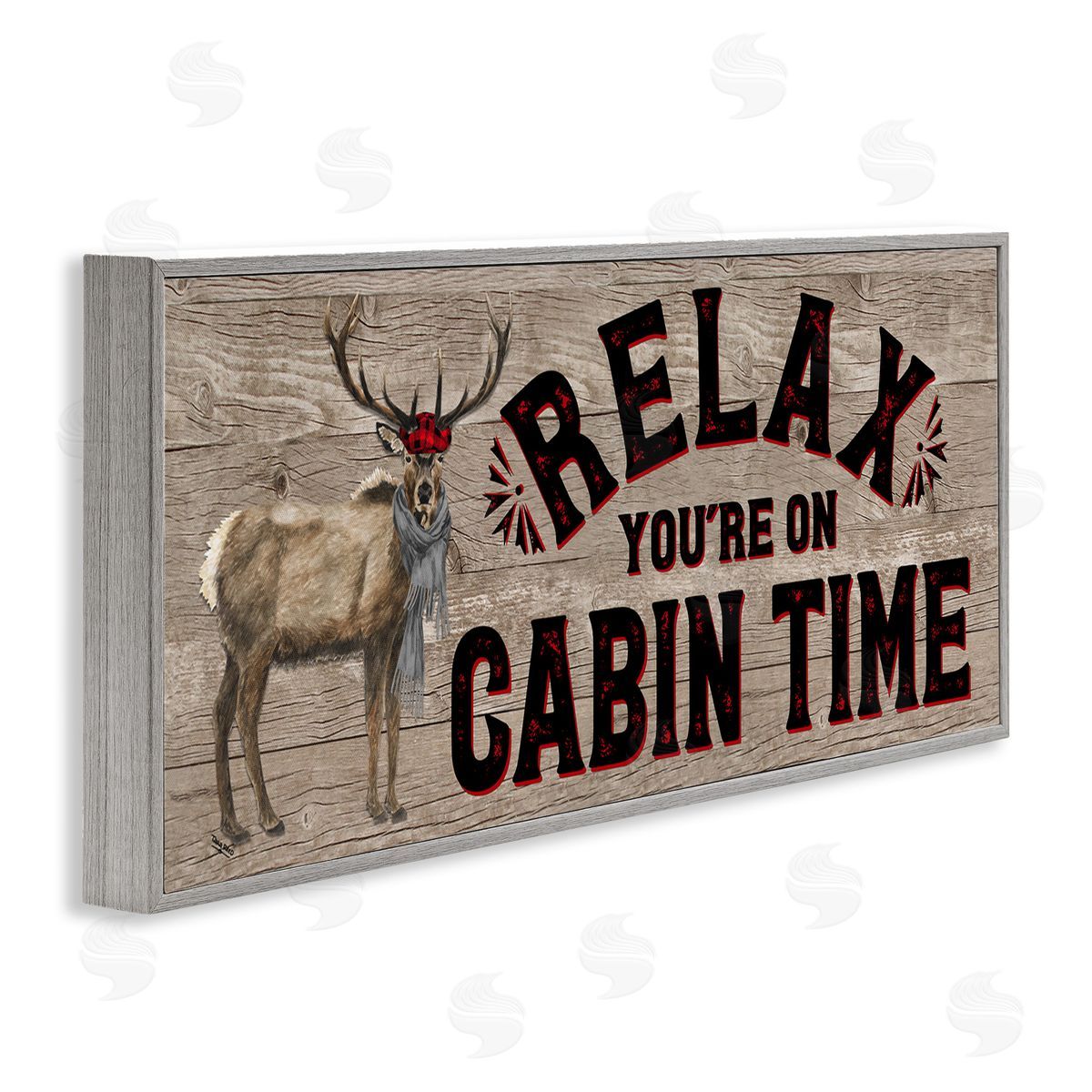 Cabin Time Phrase with Deer Grey Frame Print Wall Art, Home Decor by Tara Reed