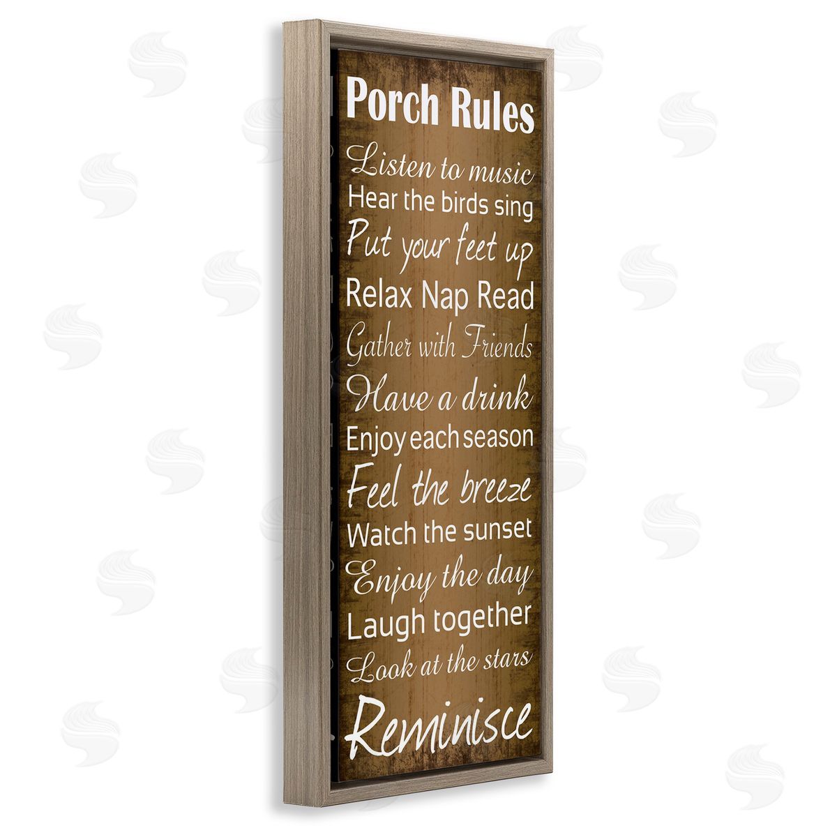 Porch Rules Country Rustic Brown Floating Frame Canvas Wall Art, Home Decor by Lauren Gibbons