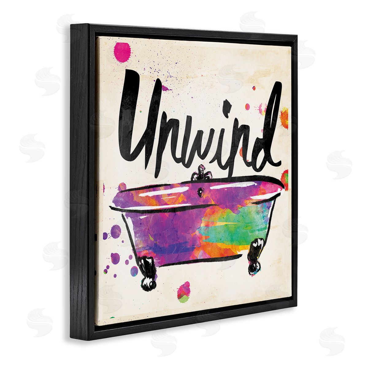 Unwind Rainbow Colors Icon Bath Black Floating Frame Canvas Wall Art, Home Decor by Jace Grey