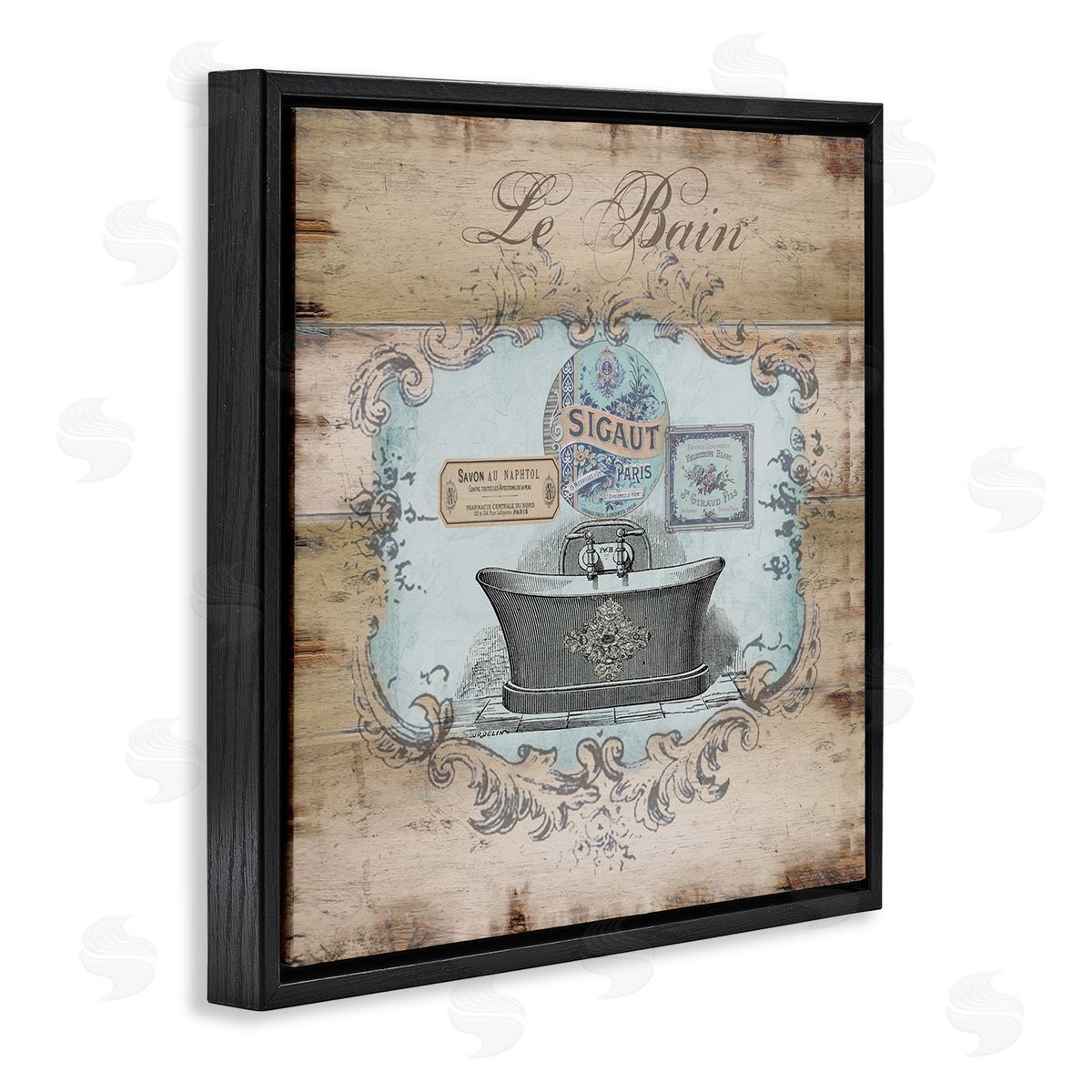 Le Bain Vintage Style Bath Black Floating Frame Canvas Wall Art, Home Decor by Tre Sorelle Studios