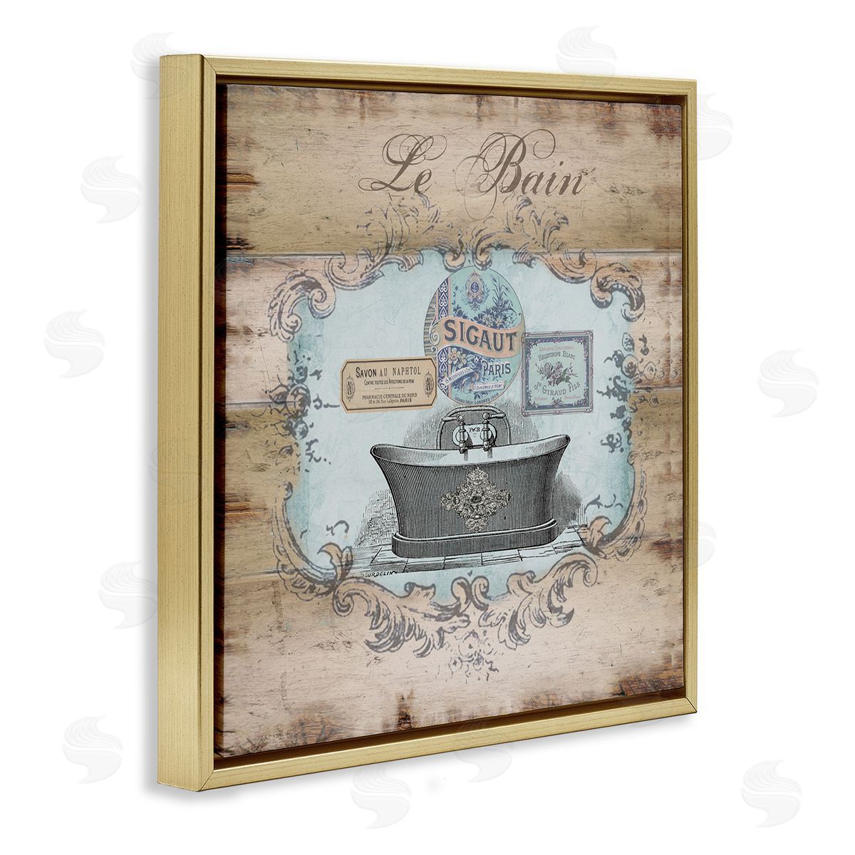 Le Bain Vintage Style Bath Gold Floating Frame Canvas Wall Art, Home Decor by Tre Sorelle Studios