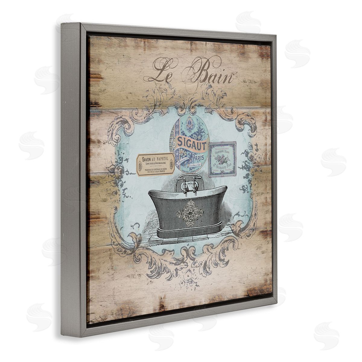 Le Bain Vintage Style Bath Grey Floating Frame Canvas Wall Art, Home Decor by Tre Sorelle Studios