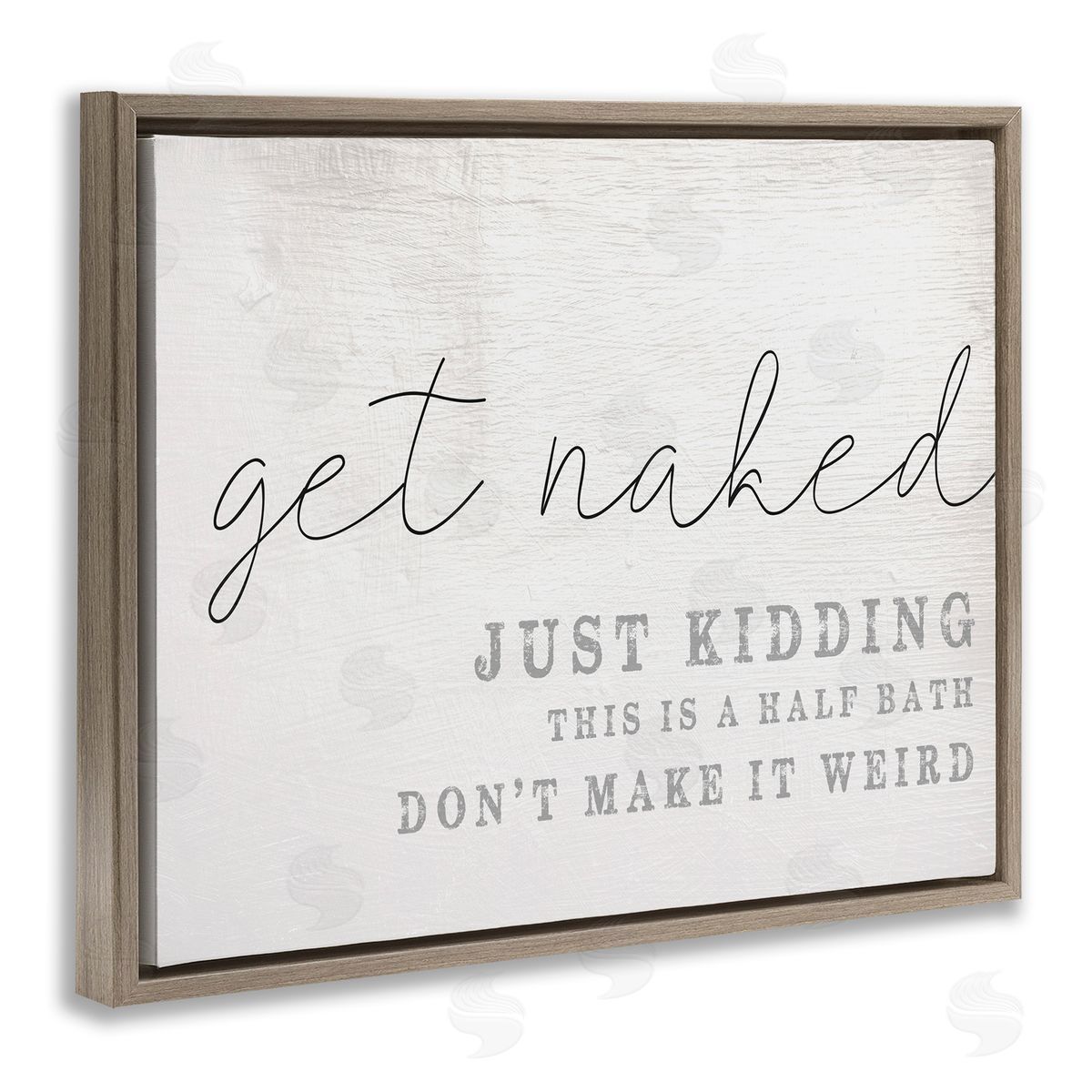 Get Naked Half Bath Humor Brown Floating Frame Canvas Wall Art, Home Decor by Stupell Studio