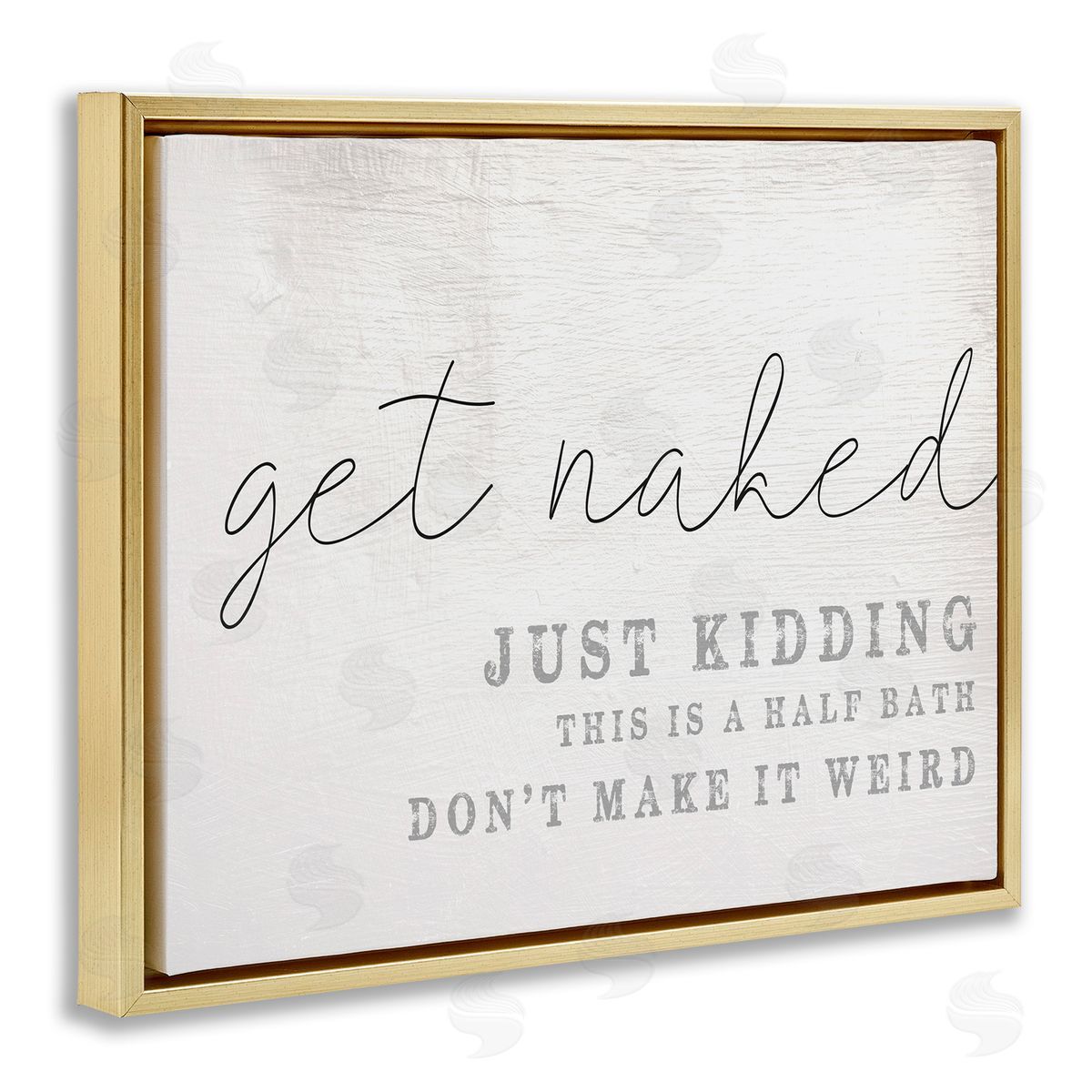 Get Naked Half Bath Humor Gold Floating Frame Canvas Wall Art, Home Decor by Stupell Studio