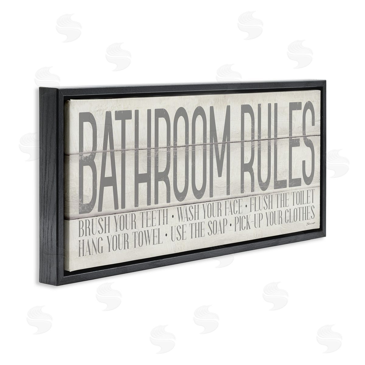 Planked Style Bathroom Rules Black Floating Frame Canvas Wall Art, Home Decor by Stephanie Workman Marrott