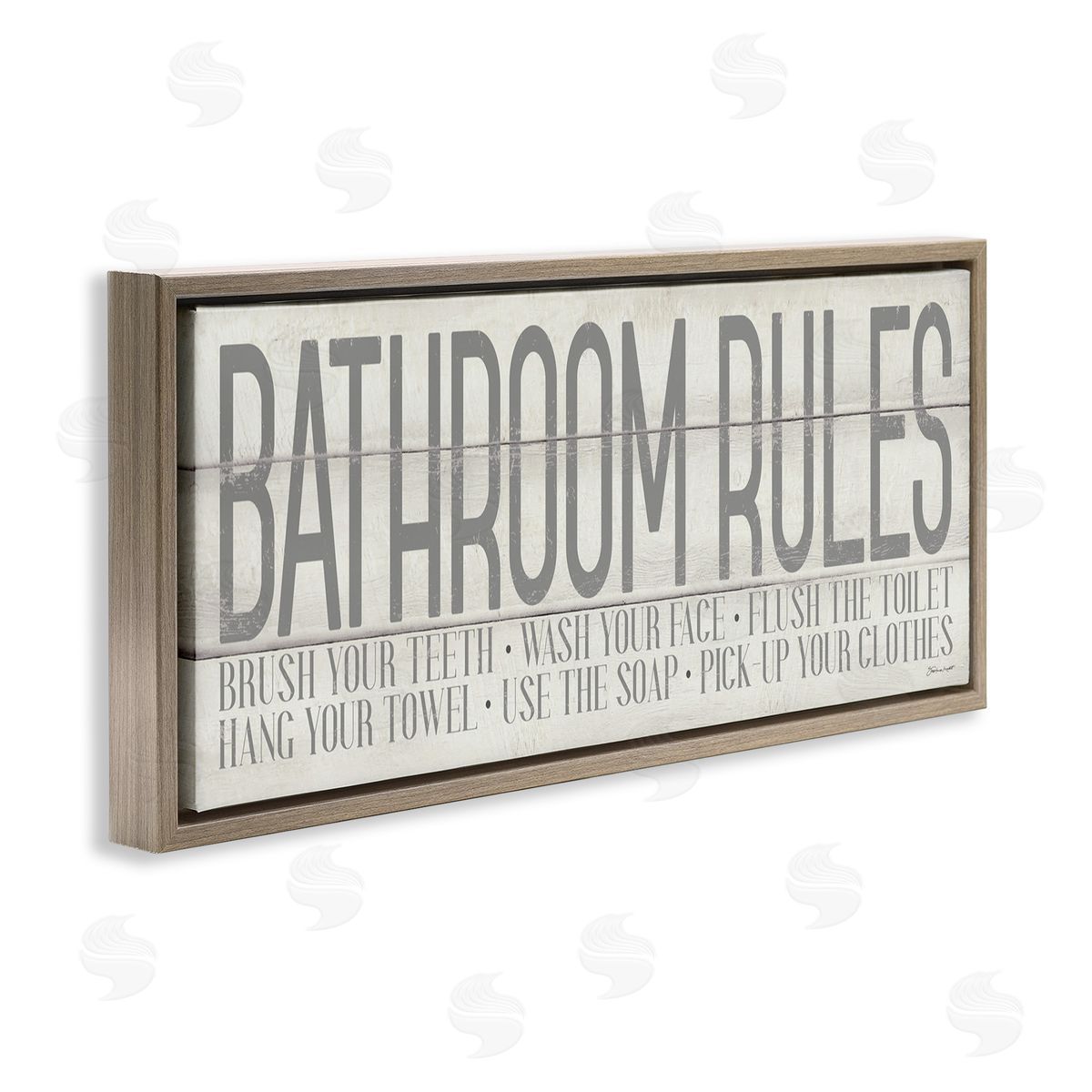 Planked Style Bathroom Rules Brown Floating Frame Canvas Wall Art, Home Decor by Stephanie Workman Marrott