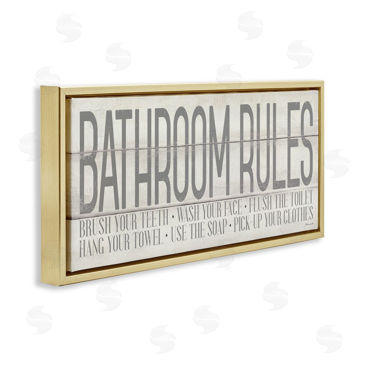 Planked Style Bathroom Rules Gold Floating Frame Canvas Wall Art, Home Decor by Stephanie Workman Marrott