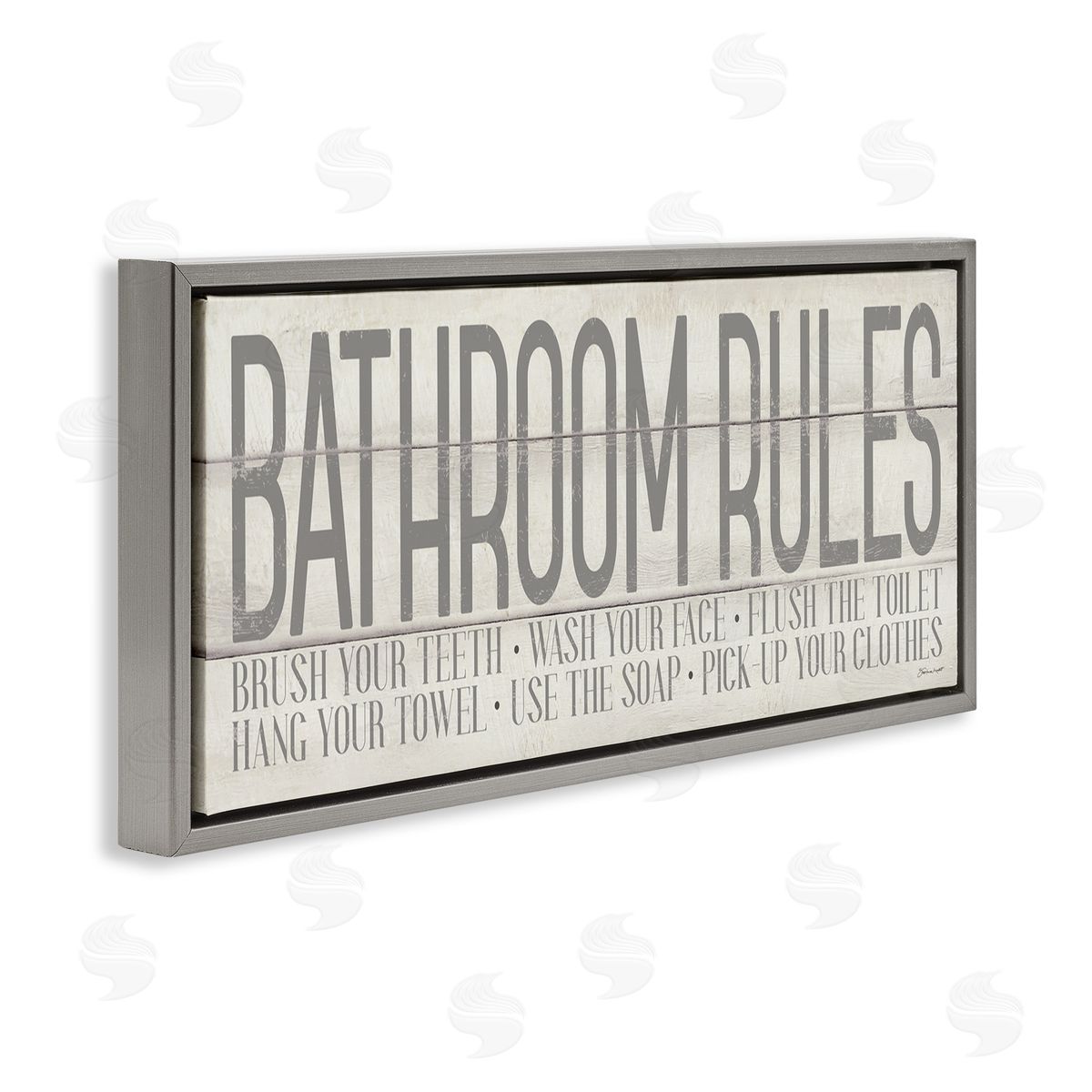 Planked Style Bathroom Rules Grey Floating Frame Canvas Wall Art, Home Decor by Stephanie Workman Marrott