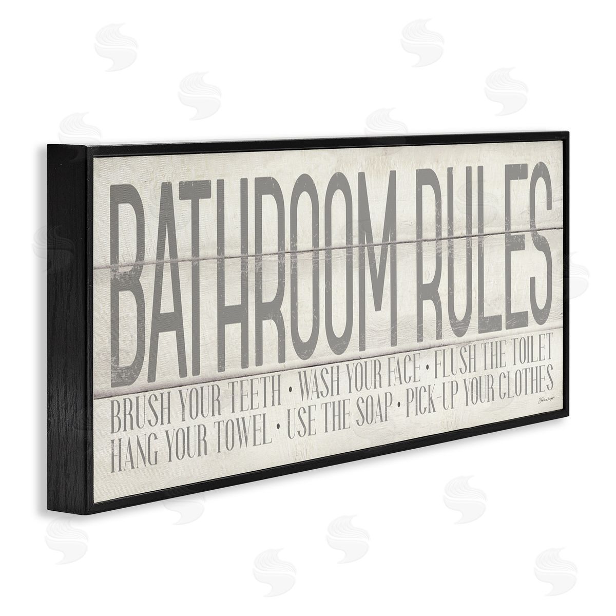 Planked Style Bathroom Rules Black Frame Print Wall Art, Home Decor by Stephanie Workman Marrott