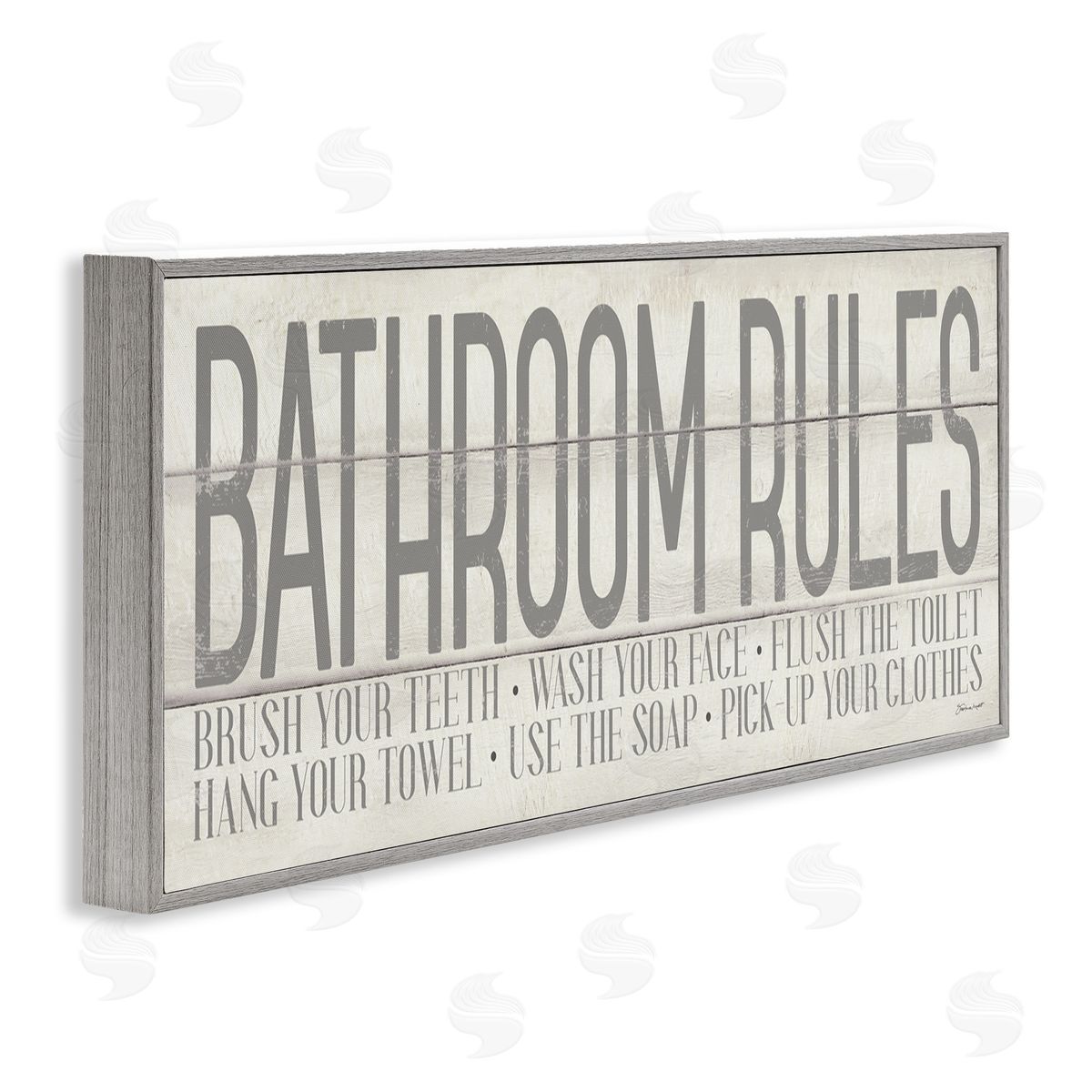 Planked Style Bathroom Rules Grey Frame Print Wall Art, Home Decor by Stephanie Workman Marrott
