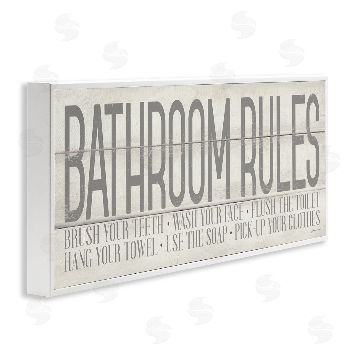 Planked Style Bathroom Rules White Frame Print Wall Art, Home Decor by Stephanie Workman Marrott