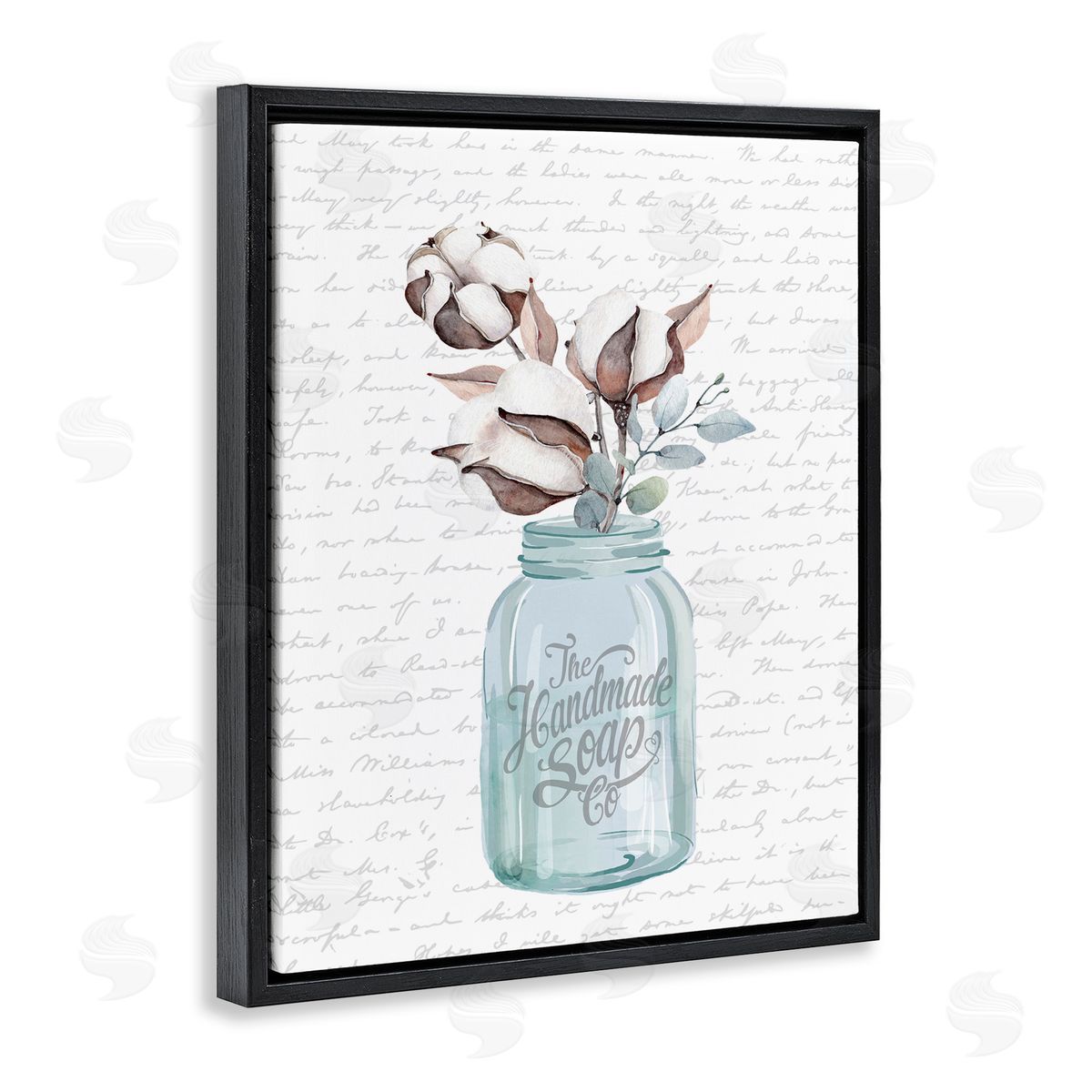 Handmade Soap Jar & Cotton Flower Black Floating Frame Canvas Wall Art, Home Decor by Lettered and Lined