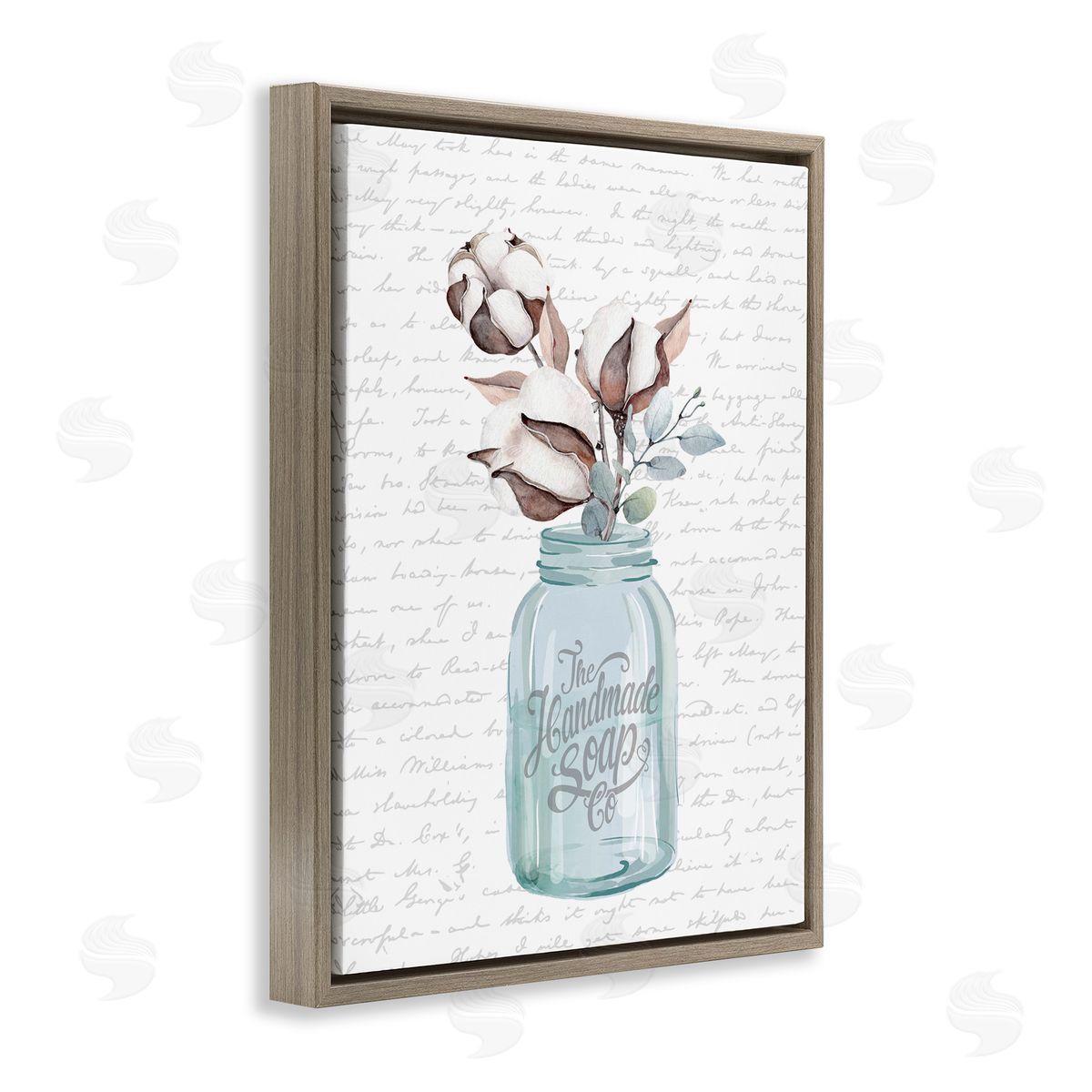 Handmade Soap Jar & Cotton Flower Brown Floating Frame Canvas Wall Art, Home Decor by Lettered and Lined