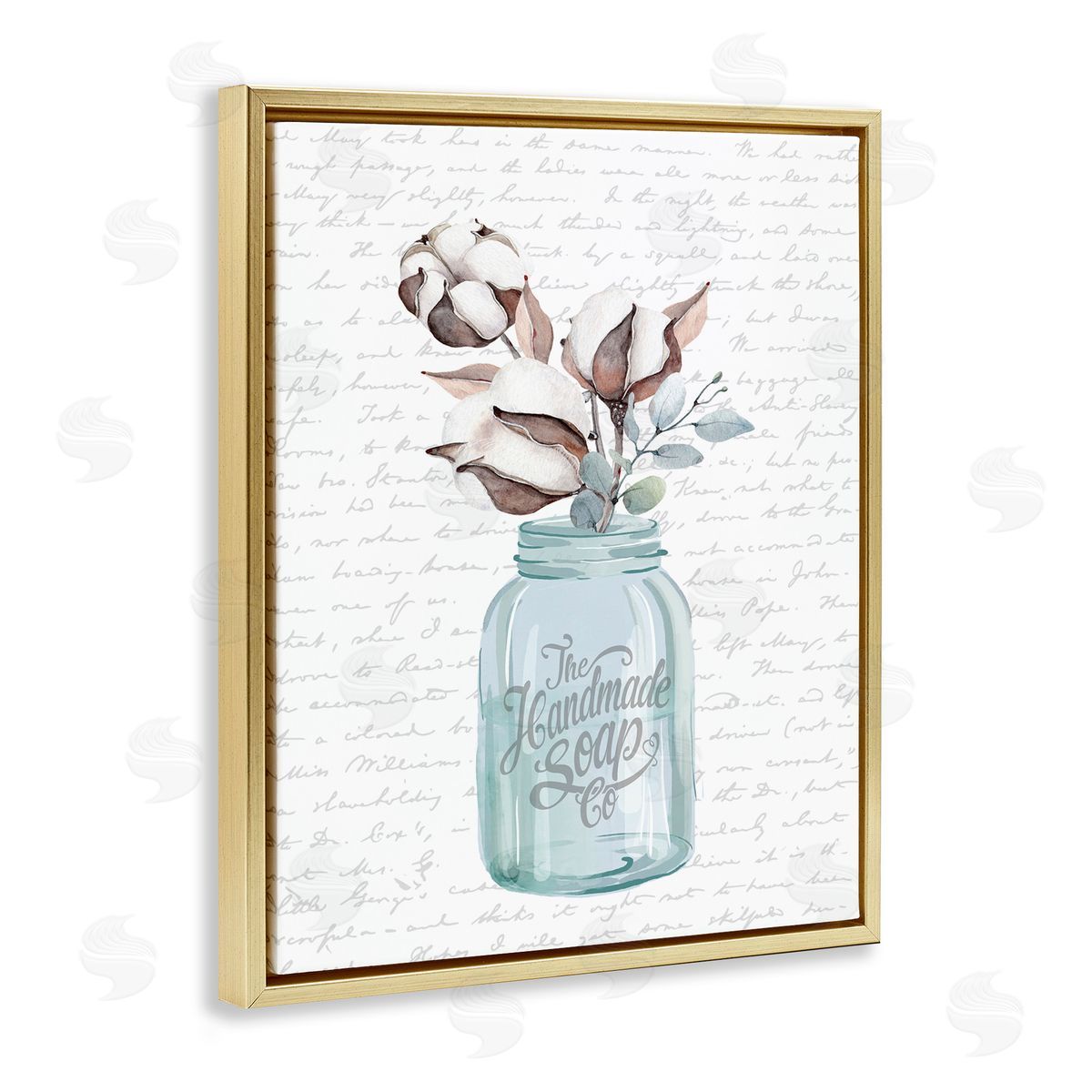 Handmade Soap Jar & Cotton Flower Gold Floating Frame Canvas Wall Art, Home Decor by Lettered and Lined