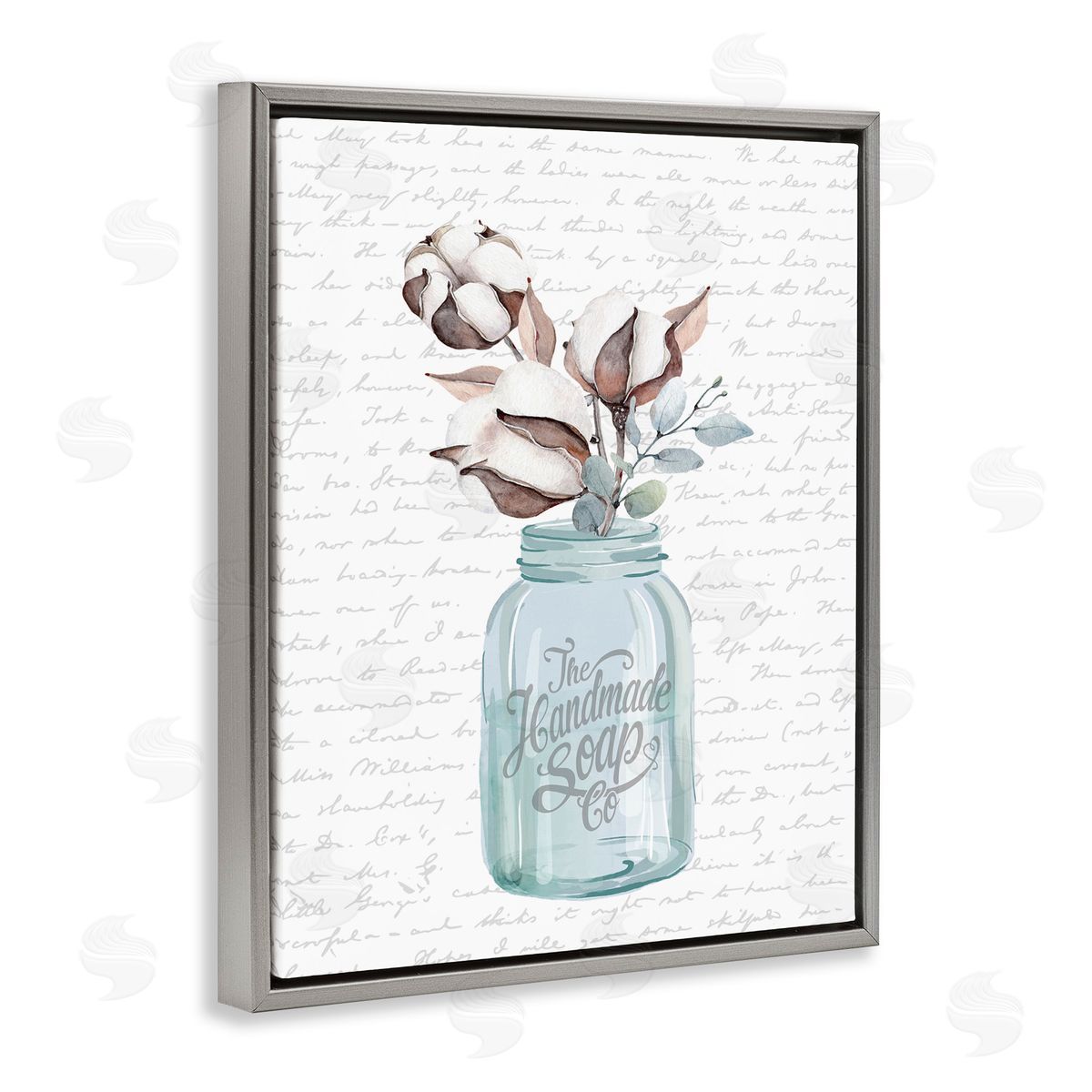 Handmade Soap Jar & Cotton Flower Grey Floating Frame Canvas Wall Art, Home Decor by Lettered and Lined