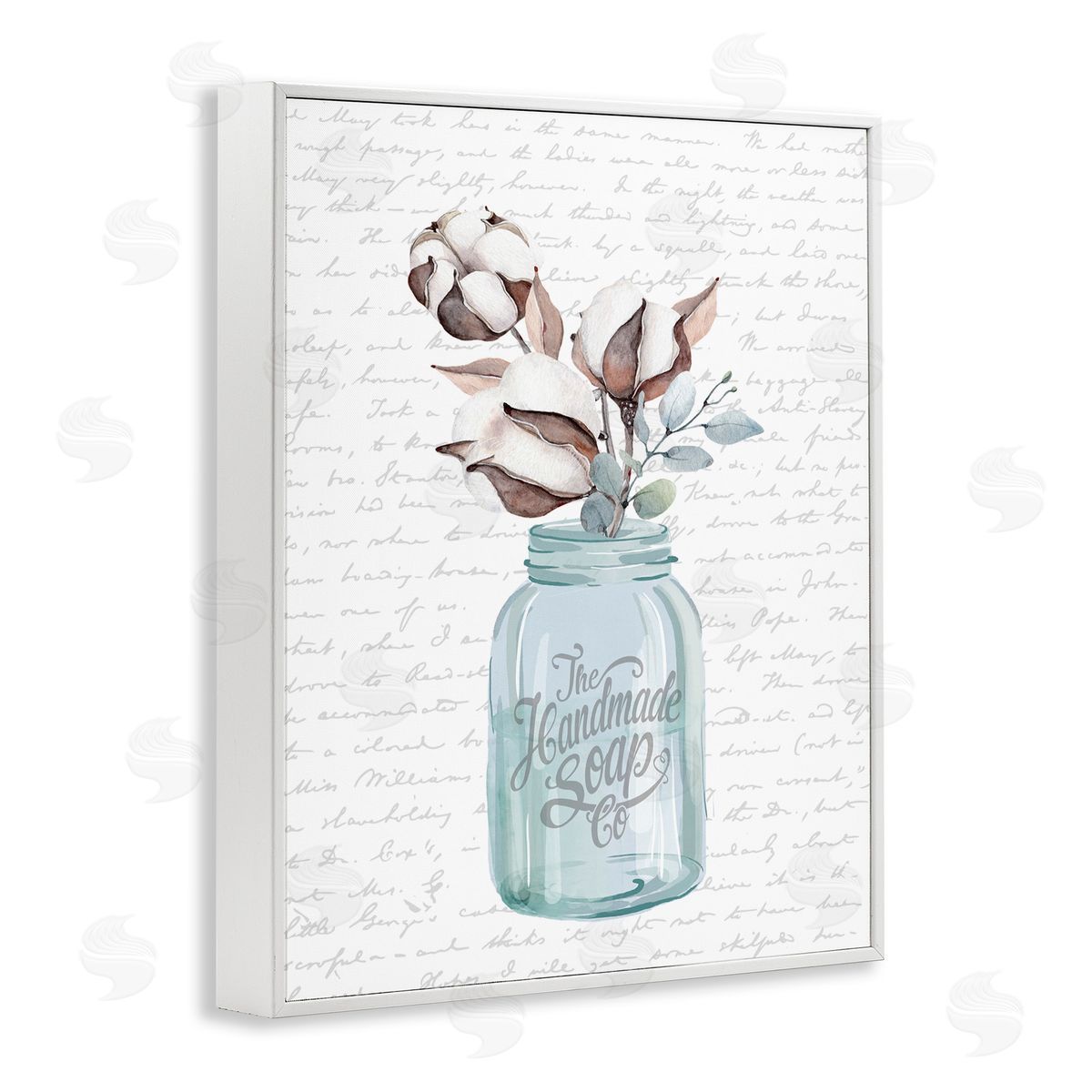 Handmade Soap Jar & Cotton Flower White Frame Print Wall Art, Home Decor by Lettered and Lined