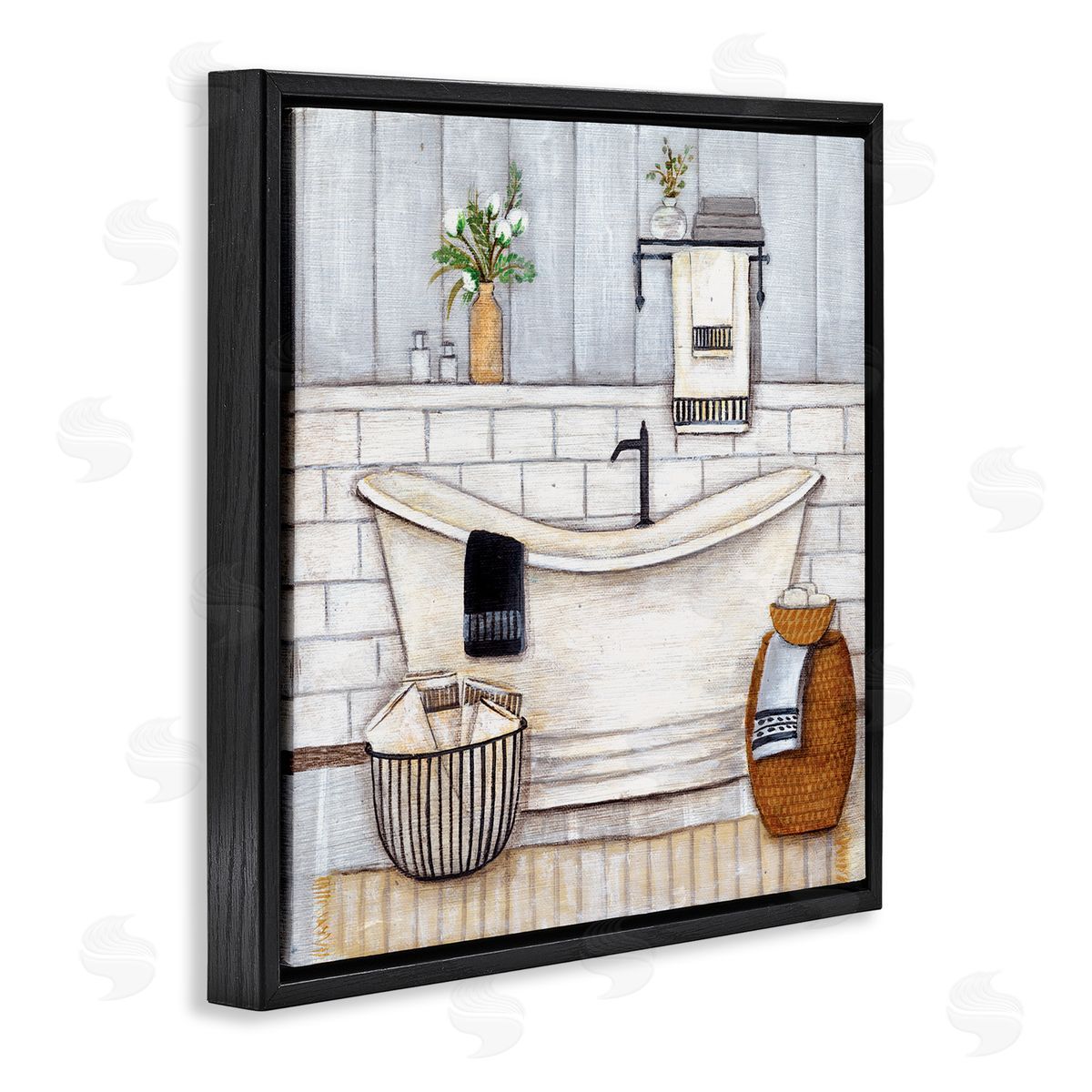 Bathroom Farmhouse Style Tub Black Floating Frame Canvas Wall Art, Home Decor by Yellow Café
