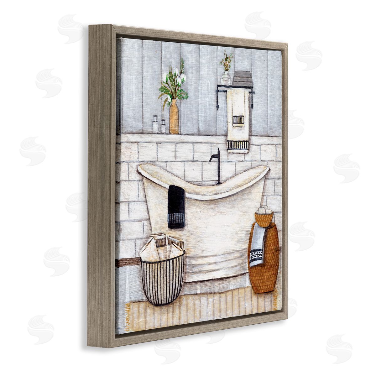 Bathroom Farmhouse Style Tub Brown Floating Frame Canvas Wall Art, Home Decor by Yellow Café