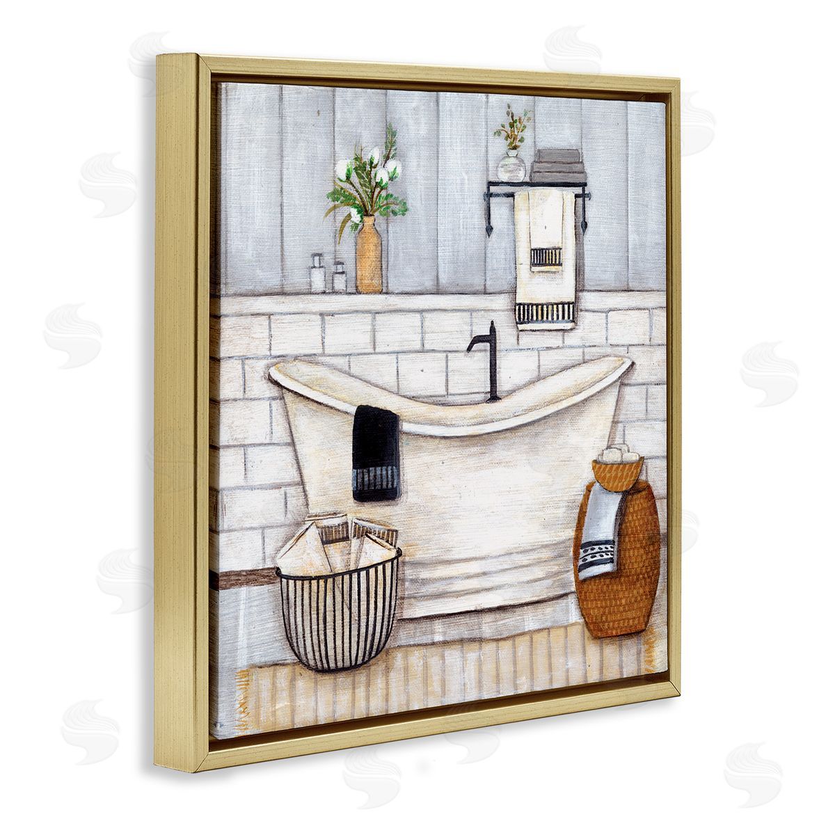 Bathroom Farmhouse Style Tub Gold Floating Frame Canvas Wall Art, Home Decor by Yellow Café