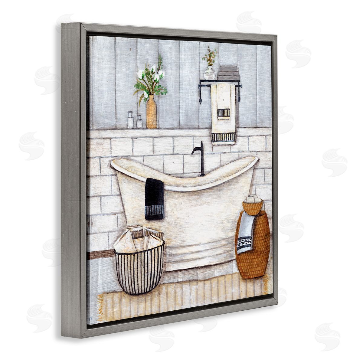 Bathroom Farmhouse Style Tub Grey Floating Frame Canvas Wall Art, Home Decor by Yellow Café