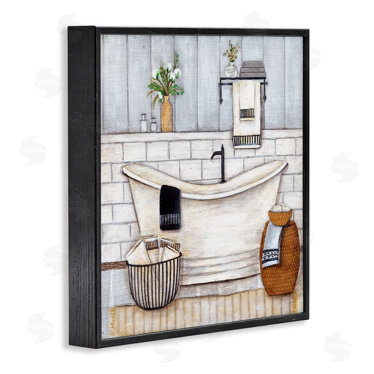 Bathroom Farmhouse Style Tub Black Frame Print Wall Art, Home Decor by Yellow Café