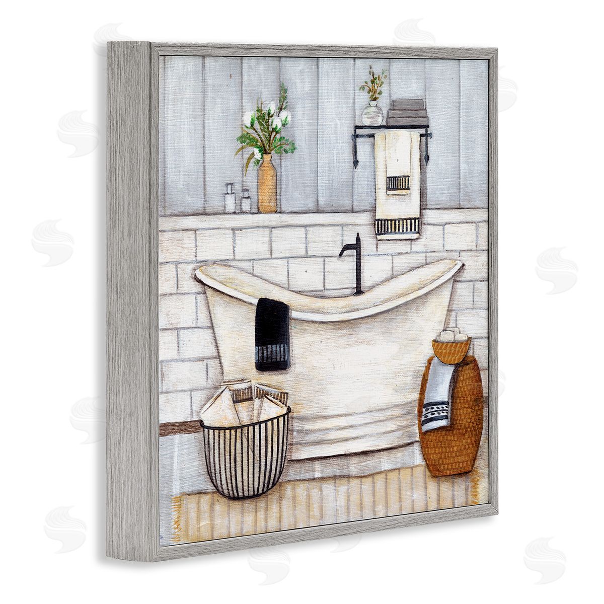 Bathroom Farmhouse Style Tub Grey Frame Print Wall Art, Home Decor by Yellow Café