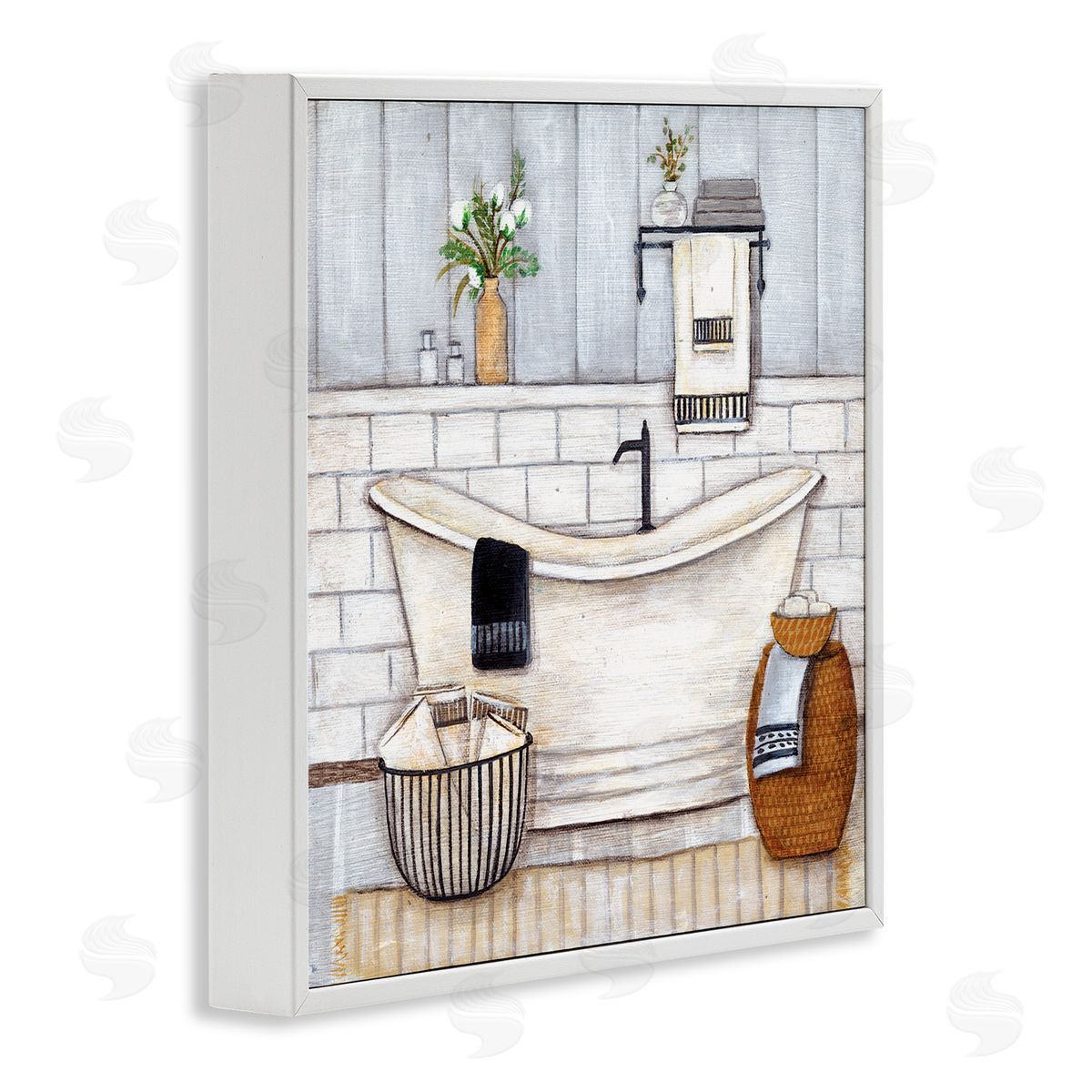 Bathroom Farmhouse Style Tub White Frame Print Wall Art, Home Decor by Yellow Café