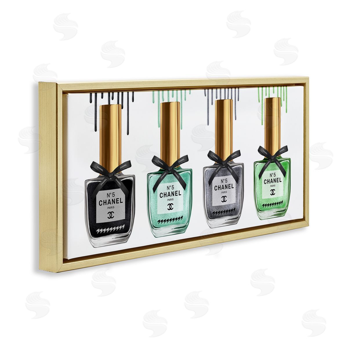 Makeup Collection Nail Polish Gold Floating Frame Canvas Wall Art, Home Decor by Ziwei Li